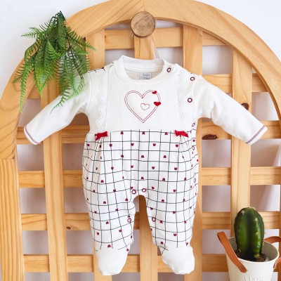 Macacão Malha Trape Zape - Coração e Mini Ursos - Off White e Vermelho
